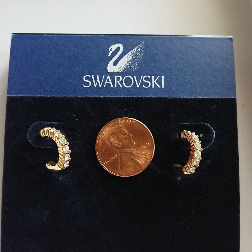 Swarovski gold tone half circle hoop earrings